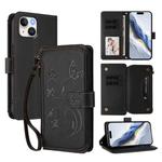 For iPhone 15 Plus Butterfly Love Flower Multi-card Zipper Wallet Leather Phone Case(Black)