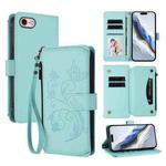 For iPhone 7 / 8 / SE 2022 Butterfly Love Flower Multi-card Zipper Wallet Leather Phone Case(Mint Green)