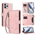 For iPhone 11 Pro Butterfly Love Flower Multi-card Zipper Wallet Leather Phone Case(Pink)