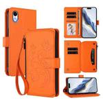 For iPhone XR Butterfly Love Flower Multi-card Zipper Wallet Leather Phone Case(Orange)