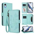 For iPhone XR Butterfly Love Flower Multi-card Zipper Wallet Leather Phone Case(Mint Green)