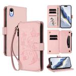 For iPhone XR Butterfly Love Flower Multi-card Zipper Wallet Leather Phone Case(Pink)