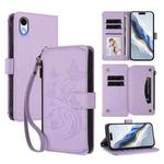 For iPhone XR Butterfly Love Flower Multi-card Zipper Wallet Leather Phone Case(Light Purple)
