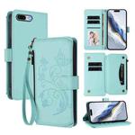 For iPhone 7 Plus / 8 Plus Butterfly Love Flower Multi-card Zipper Wallet Leather Phone Case(Mint Green)