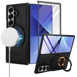 For Samsung Galaxy Z Fold7 5G Folding Rotation Holder MagSafe Film Integrated Leather Phone Case(Black)