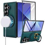 For Samsung Galaxy Z Fold7 5G Folding Rotation Holder MagSafe Film Integrated Leather Phone Case(Green)