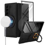 For Samsung Galaxy Z Fold5 Folding Rotation Holder MagSafe Film Integrated Leather Phone Case(Black)