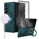 For Samsung Galaxy Z Fold5 Folding Rotation Holder MagSafe Film Integrated Leather Phone Case(Green)