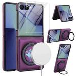 For Samsung Galaxy Z Flip7 5G Folding Rotation Holder MagSafe Film Integrated Leather Phone Case(Dark Purple)