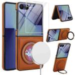 For Samsung Galaxy Z Flip7 5G Folding Rotation Holder MagSafe Film Integrated Leather Phone Case(Brown)