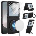 For Samsung Galaxy Z Flip6 Folding Rotation Holder MagSafe Film Integrated Leather Phone Case(Black)