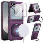 For Samsung Galaxy Z Flip6 Folding Rotation Holder MagSafe Film Integrated Leather Phone Case(Dark Purple)