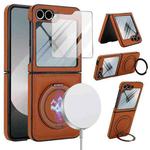 For Samsung Galaxy Z Flip6 Folding Rotation Holder MagSafe Film Integrated Leather Phone Case(Brown)