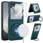 For Samsung Galaxy Z Flip5 Folding Rotation Holder MagSafe Film Integrated Leather Phone Case(Green)