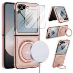 For Samsung Galaxy Z Flip5 Folding Rotation Holder MagSafe Film Integrated Leather Phone Case(Rose Gold)