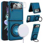 For Samsung Galaxy Z Flip4 Folding Rotation Holder MagSafe Film Integrated Leather Phone Case(Blue)