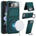 For Samsung Galaxy Z Flip4 Folding Rotation Holder MagSafe Film Integrated Leather Phone Case(Green)