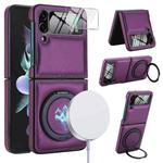 For Samsung Galaxy Z Flip4 Folding Rotation Holder MagSafe Film Integrated Leather Phone Case(Dark Purple)