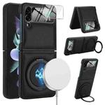 For Samsung Galaxy Z Flip3 5G Folding Rotation Holder MagSafe Film Integrated Leather Phone Case(Black)