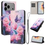 For iPhone 17 Pro Max Color Drawing Pattern Leather Phone Case(Pink Butterfly)