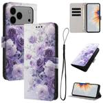 For iPhone 17 Pro Max Color Drawing Pattern Leather Phone Case(Purple Rose)