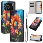 For iPhone 17 Pro Color Drawing Pattern Leather Phone Case(Sunflower)