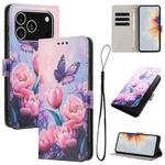 For iPhone 17 Pro Color Drawing Pattern Leather Phone Case(Pink Butterfly)