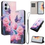 For iPhone 17 Color Drawing Pattern Leather Phone Case(Pink Butterfly)