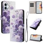 For iPhone 17 Color Drawing Pattern Leather Phone Case(Purple Rose)