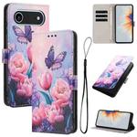 For iPhone 17 Air Color Drawing Pattern Leather Phone Case(Pink Butterfly)
