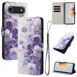 For iPhone 17 Air Color Drawing Pattern Leather Phone Case(Purple Rose)