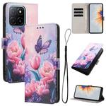 For Honor X6c 4G Color Drawing Pattern Leather Phone Case(Pink Butterfly)