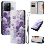 For Honor X6c 4G Color Drawing Pattern Leather Phone Case(Purple Rose)