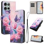 For Motorola Moto G86 5G Color Drawing Pattern Leather Phone Case(Pink Butterfly)
