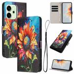 For OPPO Reno14 5G Global Color Drawing Pattern Leather Phone Case(Sunflower)