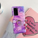 For Huawei P40 Laser Marble Pattern TPU Protective Case with Ring Holder(Purple Marble)