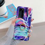 For Huawei P40 Laser Marble Pattern TPU Protective Case with Ring Holder(Purple Cloud)