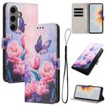 For Samsung Galaxy S25 FE 5G Color Drawing Pattern Leather Phone Case(Pink Butterfly)