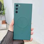 For Huawei P40 Solid Color Liquid Silicone MagSafe Magnetic Phone Case(Dark Green)