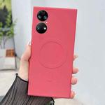 For Huawei P50 Pro Solid Color Liquid Silicone MagSafe Magnetic Phone Case(Camellia Red)