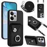 For Realme 14 / P3 5G / Neo7x Organ Card Bag Ring Holder Phone Case with Long Lanyard(Black)
