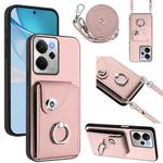 For Realme 14 / P3 5G / Neo7x Organ Card Bag Ring Holder Phone Case with Long Lanyard(Pink)