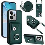 For Realme 14 / P3 5G / Neo7x Organ Card Bag Ring Holder Phone Case with Long Lanyard(Green)