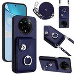 For Realme 14 Pro+ Organ Card Bag Ring Holder Phone Case with Long Lanyard(Blue)