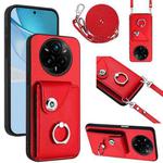 For Realme 14 Pro+ Organ Card Bag Ring Holder Phone Case with Long Lanyard(Red)