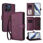 For Motorola Moto G56 5G Butterfly Love Flower Multi-card Zipper Wallet Leather Phone Case(Dark Purple)