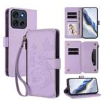 For Motorola Moto G56 5G Butterfly Love Flower Multi-card Zipper Wallet Leather Phone Case(Light Purple)