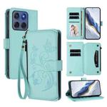 For Motorola Edge 60 Fusion 5G Butterfly Love Flower Multi-card Zipper Wallet Leather Phone Case(Mint Green)