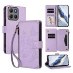 For Motorola Moto G15 / G15 Power Butterfly Love Flower Multi-card Zipper Wallet Leather Phone Case(Light Purple)
