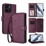 For Motorola Moto G 5G 2025 Butterfly Love Flower Multi-card Zipper Wallet Leather Phone Case(Dark Purple)